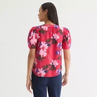 Liz Claiborne Womens Split Crew Neck Short Sleeve Blouse