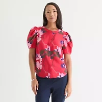 Liz Claiborne Womens Split Crew Neck Short Sleeve Blouse
