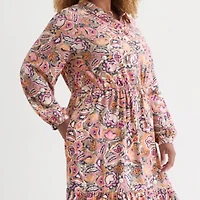 St. John's Bay Womens Long Sleeve Floral Midi Dress Plus