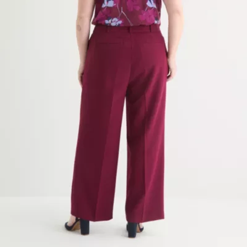 Liz Claiborne Womens Plus Wide Leg Mid Rise Trouser