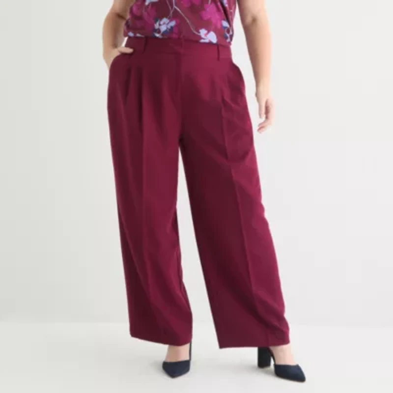 Liz Claiborne Womens Plus Wide Leg Mid Rise Trouser