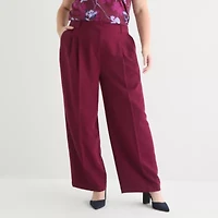 Liz Claiborne Womens Plus Wide Leg Mid Rise Trouser