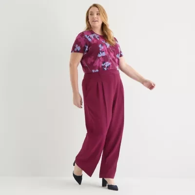 Liz Claiborne Womens Plus Wide Leg Mid Rise Trouser