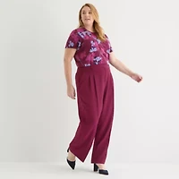 Liz Claiborne Womens Plus Wide Leg Mid Rise Trouser