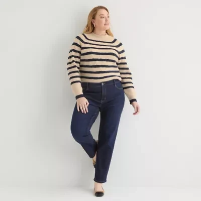 Liz Claiborne Plus Womens High Rise Straight Leg Jean