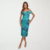 Rene by Ruiz Collection Off The Shoulder Womens Short Sleeve Midi Sheath Dress