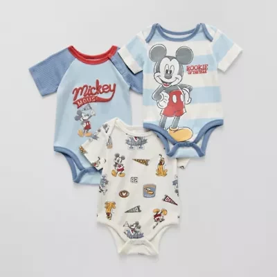 Disney Baby Boys Mickey Mouse Crew Neck Short Sleeve 3-pc. Bodysuit