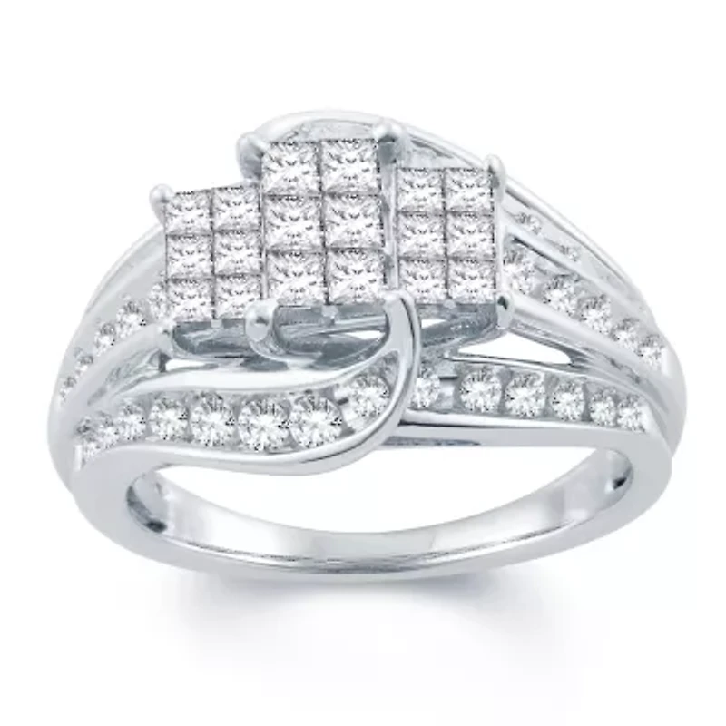 Womens 1 CT. T.W. Natural White Diamond 10K Gold Side Stone Engagement Ring