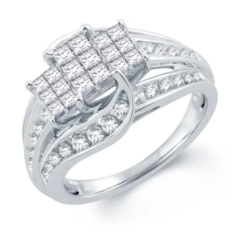 Womens 1 CT. T.W. Natural White Diamond 10K Gold Side Stone Engagement Ring
