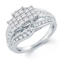 Womens 1 CT. T.W. Natural White Diamond 10K Gold Side Stone Engagement Ring