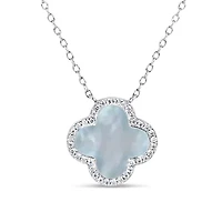 Womens White Mother Of Pearl Sterling Silver Clover 16 1/2 Inch Pendant Necklace