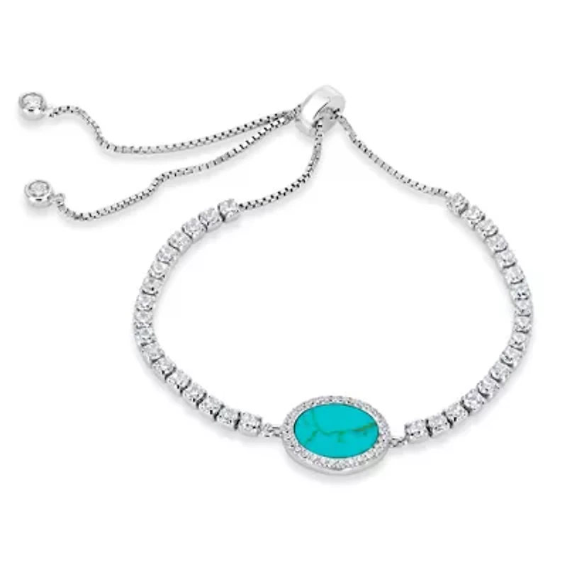Womens Simulated Turquoise Sterling Silver Bolo Bracelet