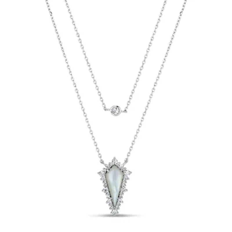 Womens White Mother Of Pearl Sterling Silver 18 Inch Pendant Necklace