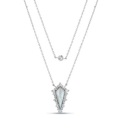 Womens White Mother Of Pearl Sterling Silver 18 Inch Pendant Necklace