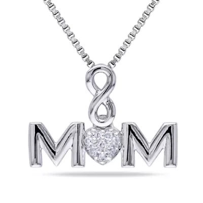 "Mom" Womens Diamond Accent Natural White Diamond Sterling Silver 18 Inch Pendant Necklace