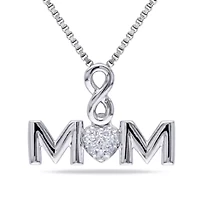 "Mom" Womens Diamond Accent Natural White Diamond Sterling Silver 18 Inch Pendant Necklace