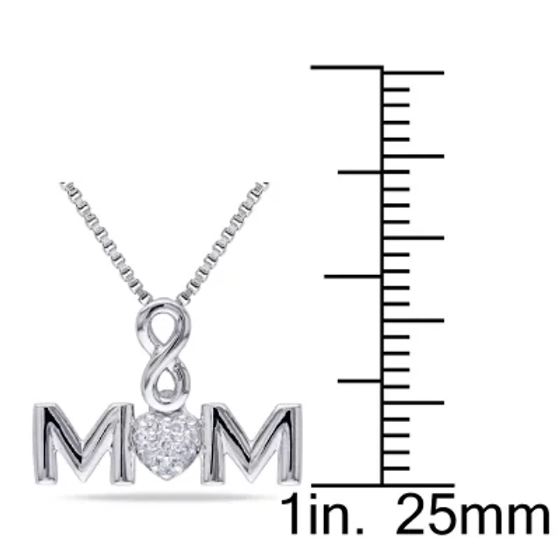 "Mom" Womens Diamond Accent Natural White Diamond Sterling Silver 18 Inch Pendant Necklace