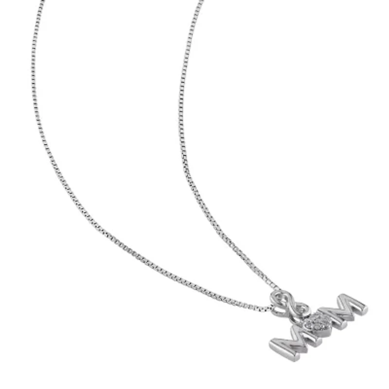 "Mom" Womens Diamond Accent Natural White Diamond Sterling Silver 18 Inch Pendant Necklace