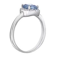 Cushion-Cut Simulated Aquamarine and Genuine White Topaz Sterling Silver Ring