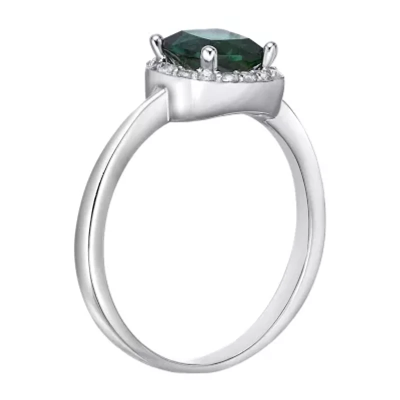 Cushion-Cut Lab-Created Emerald and Genuine White Topaz Sterling Silver Ring