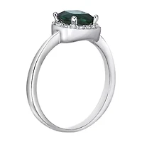 Cushion-Cut Lab-Created Emerald and Genuine White Topaz Sterling Silver Ring