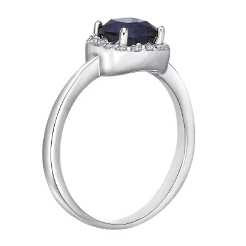 Cushion-Cut Lab-Created Sapphire and Genuine White Topaz Sterling Silver Ring