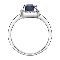 Cushion-Cut Lab-Created Sapphire and Genuine White Topaz Sterling Silver Ring