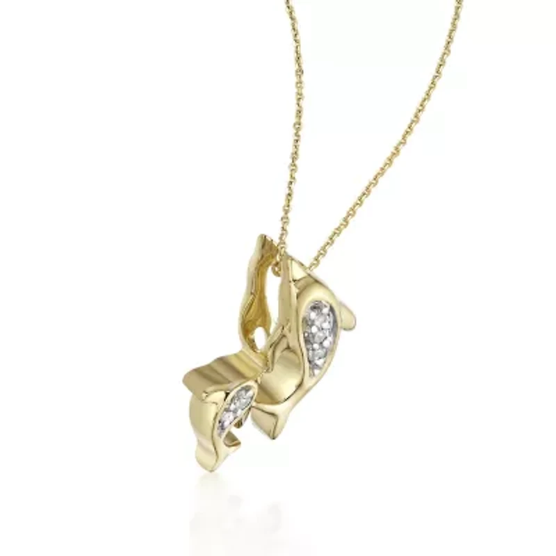 Dolphin Diamond-Accent 10K Yellow Gold Mini Pendant Necklace
