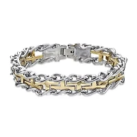 Mens Stainless Steel and Gold Ion Plated Cross Link Bracelet