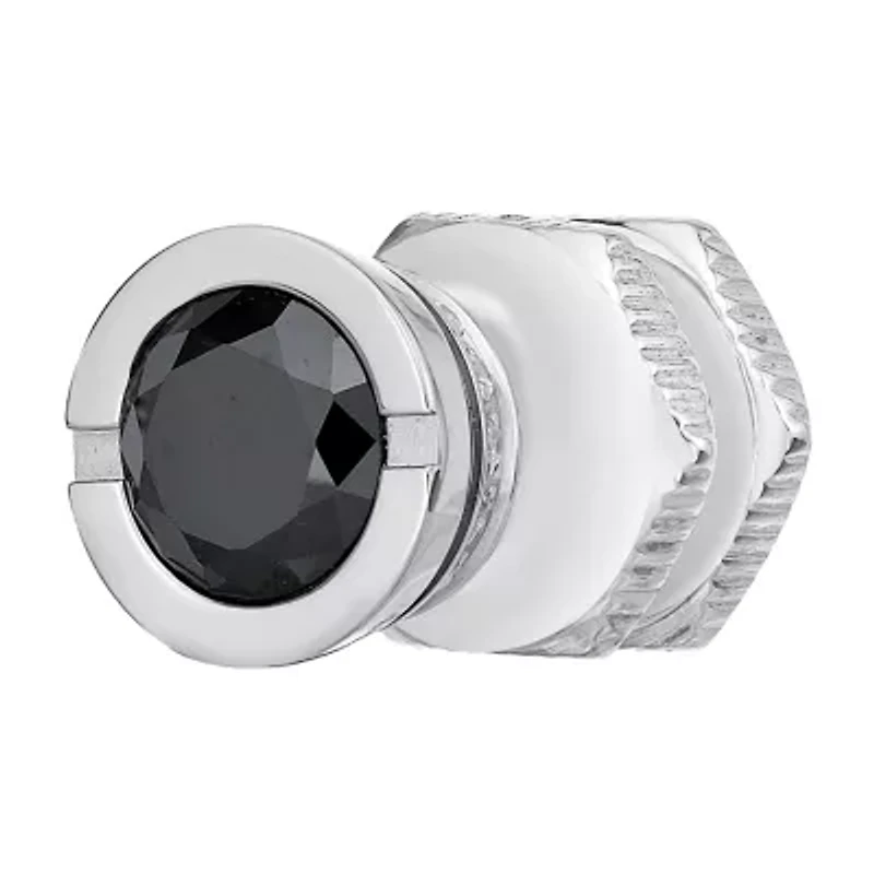 Mens Black and White Cubic Zirconia Stainless Steel Stud Earring