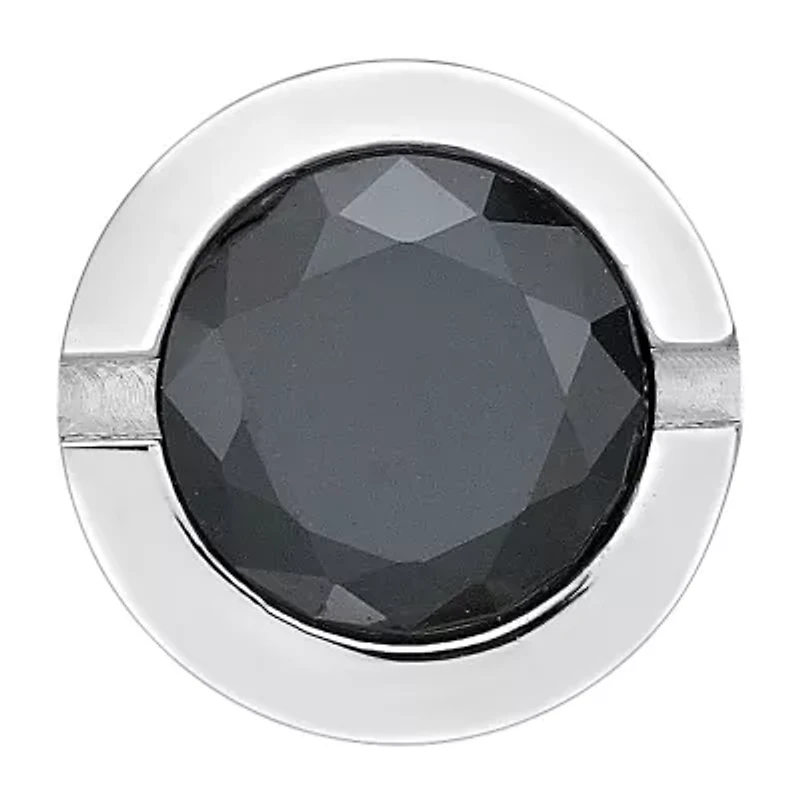 Mens Black and White Cubic Zirconia Stainless Steel Stud Earring