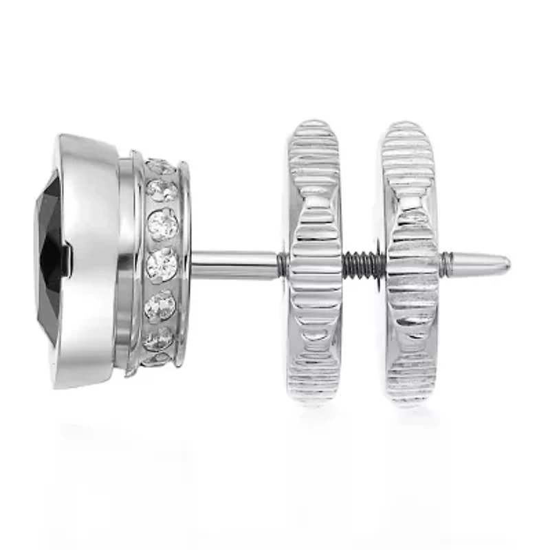 Mens Black and White Cubic Zirconia Stainless Steel Stud Earring