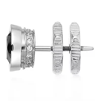 Mens Black and White Cubic Zirconia Stainless Steel Stud Earring