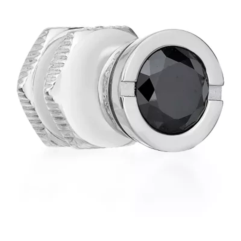 Mens Black and White Cubic Zirconia Stainless Steel Stud Earring