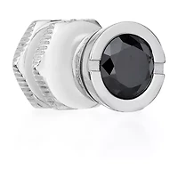 Mens Black and White Cubic Zirconia Stainless Steel Stud Earring
