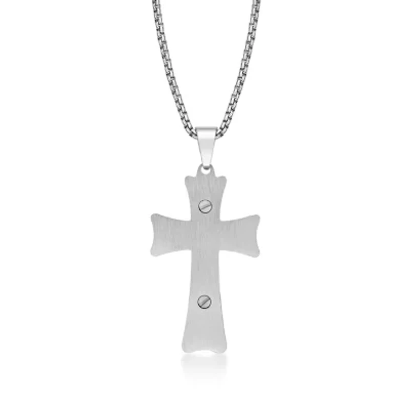 Mens Two-Tone Stainless Steel Triple Layer Cross Pendant
