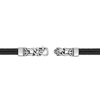 Mens Black Leather and Stainless Steel Chain Bracelet