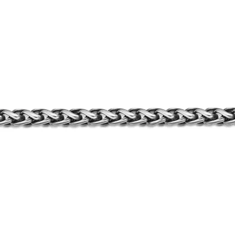 Mens Stainless Steel & Black IP 24" 8mm Wheat Chain