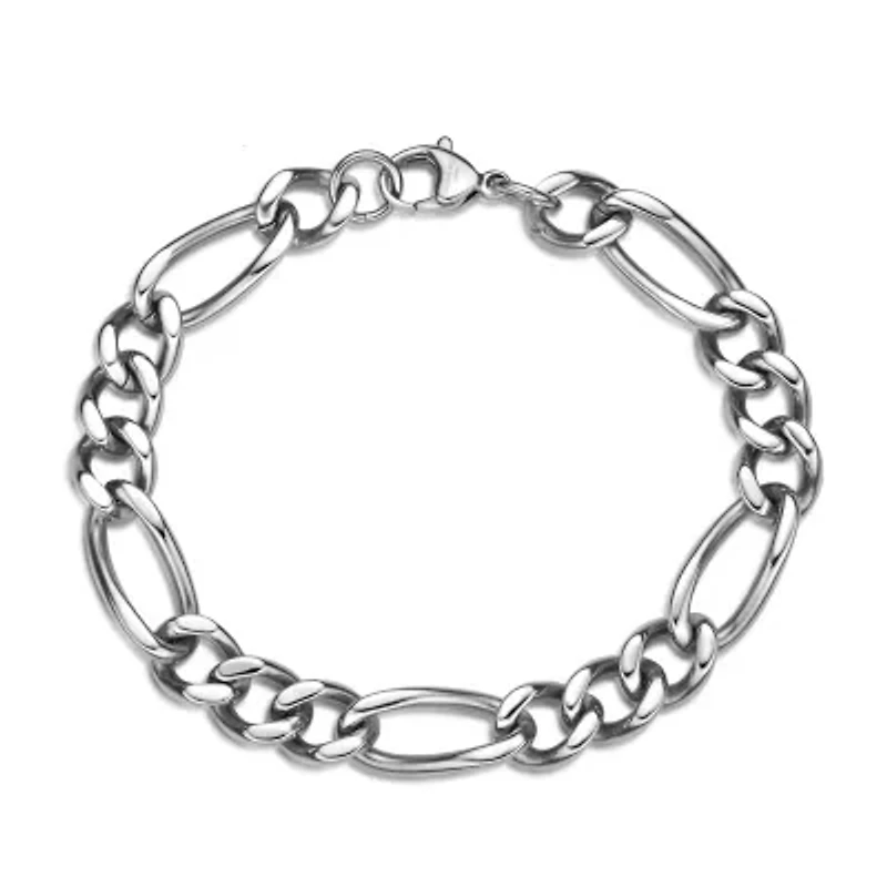 Mens Stainless Steel 9" 11mm Figaro Bracelet