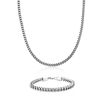 Mens Stainless Steel 6mm Foxtail Chain & Bracelet Boxed Set