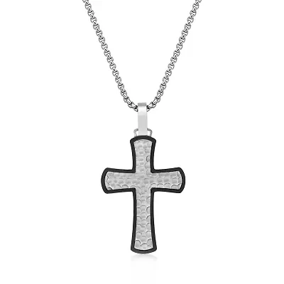 Mens Stainless Steel Cross Inch Pendant Necklace