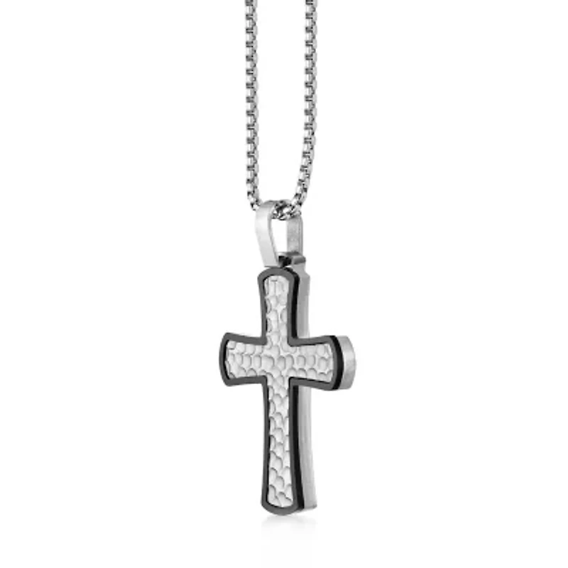 Mens Stainless Steel Cross Inch Pendant Necklace