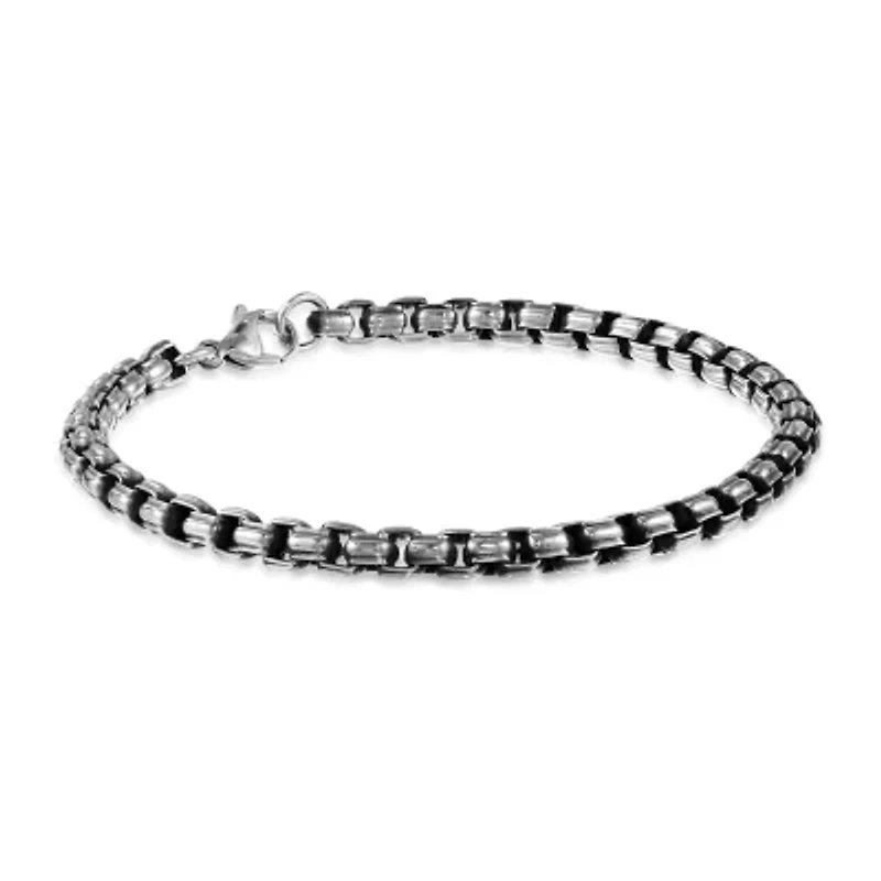 Mens Stainless Steel Inch Solid Box Chain Bracelet