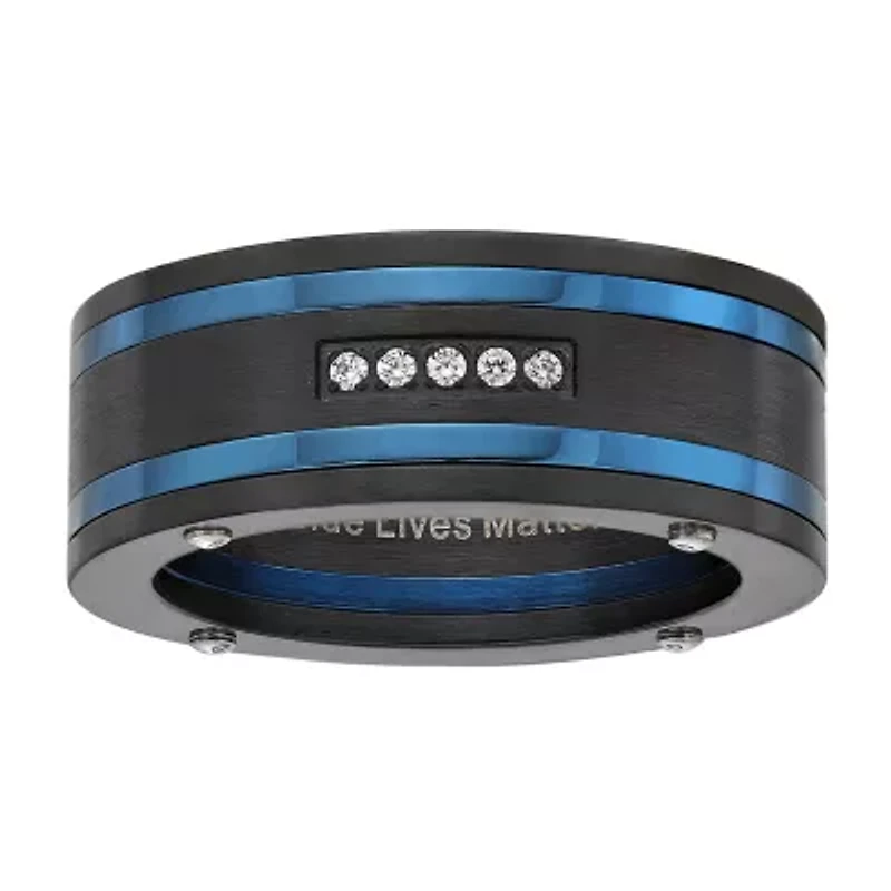 Mens 9M Cubic Zirconia Stainless Steel Round Band