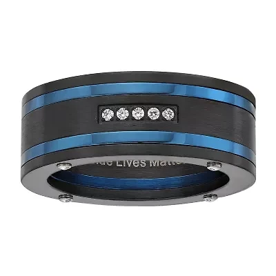 Mens 9M Cubic Zirconia Stainless Steel Round Band