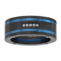 Mens 9M Cubic Zirconia Stainless Steel Round Band