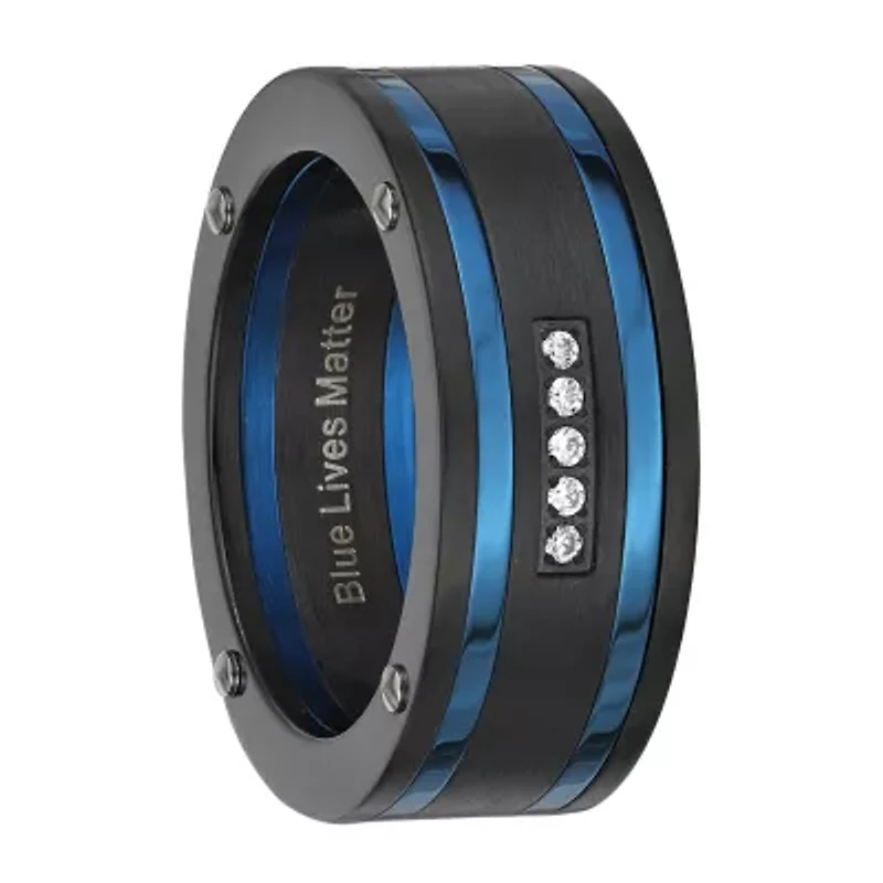 Mens 9M Cubic Zirconia Stainless Steel Round Band