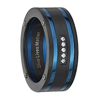 Mens 9M Cubic Zirconia Stainless Steel Round Band