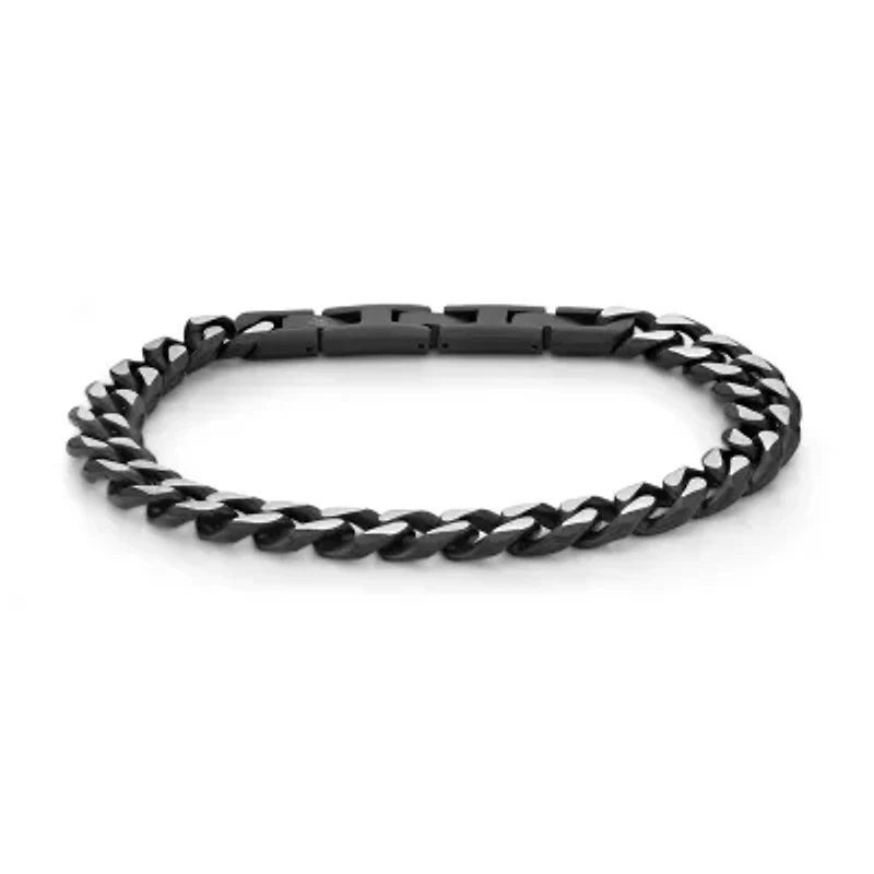 Mens Stainless Steel 9 Inch Solid Curb Chain Bracelet