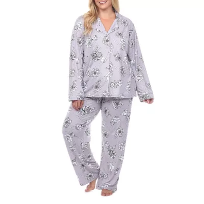 White Mark Womens Long Sleeve 2-pc. Plus Pajama Sets